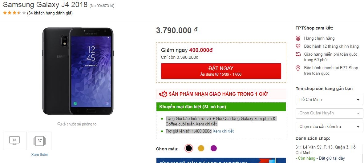 Galaxy J4 2018 giá rẻ, nay còn được giảm giá mạnh mẽ