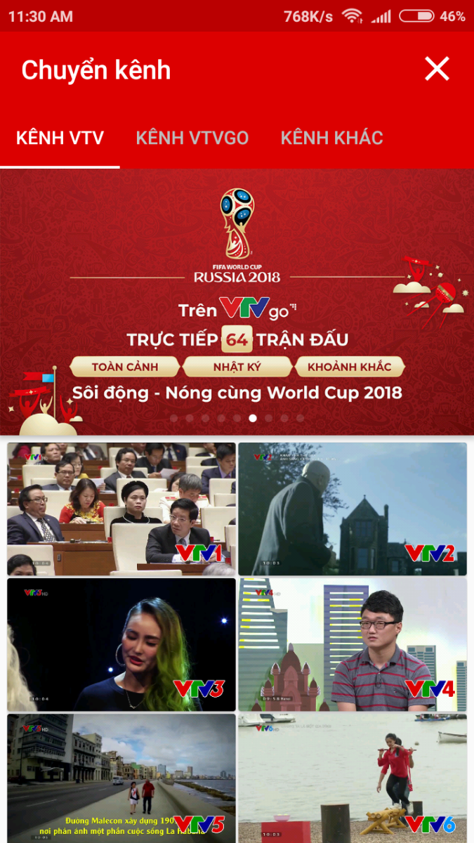 Chuyển kênh trên VTV Go