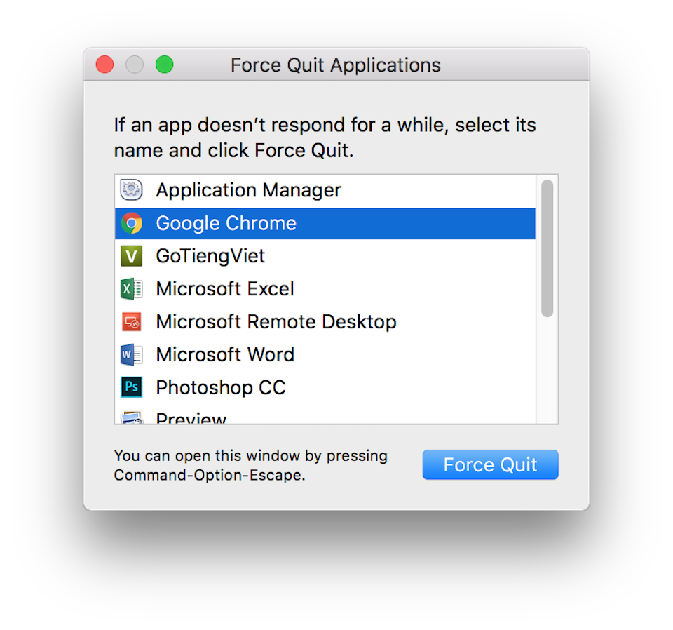 Cách khắc phục lỗi ứng dụng bị đứng trên máy tính Mac Tắt "nóng" ứng dụng ngay cả khi đang chạy.