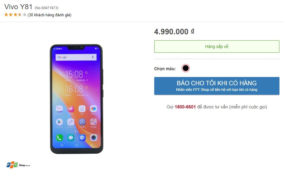 Những lý do nên mua Vivo Y81 giá chỉ 5 triệu đồng