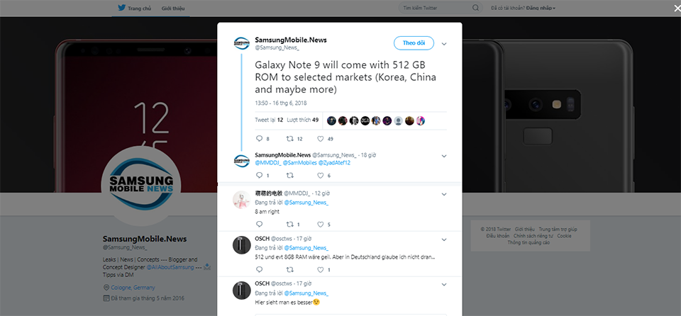 Galaxy Note 9 sẽ có phiên bản ROM 512GB