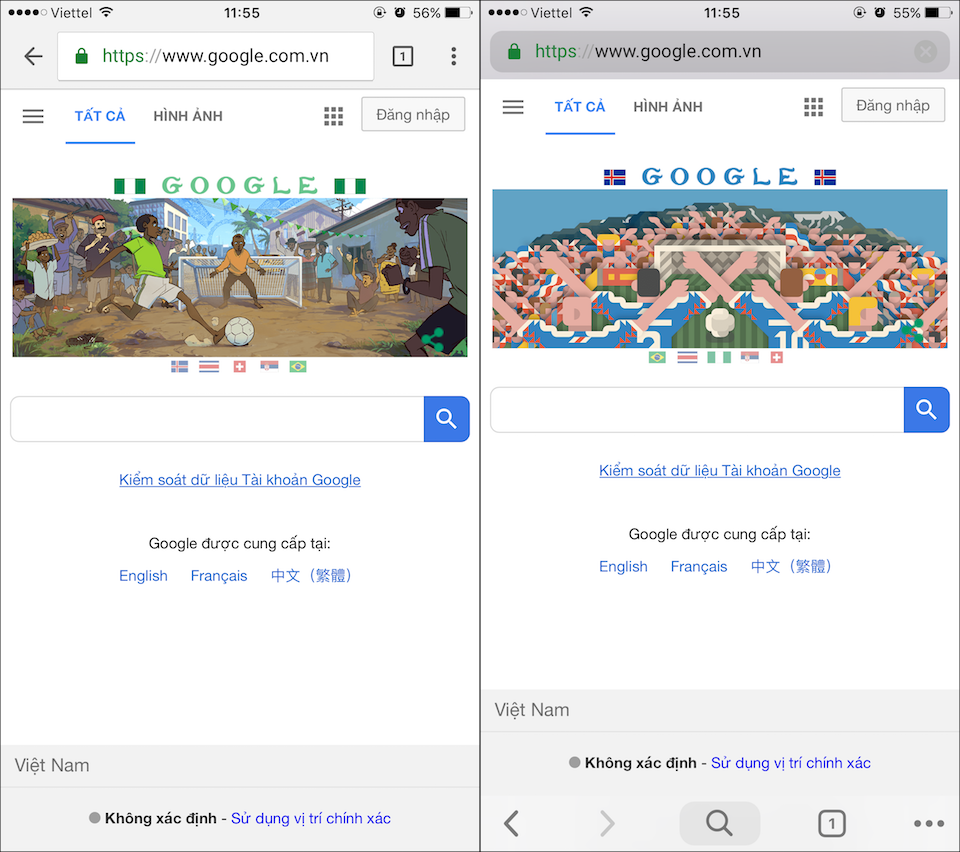 Giao diện cũ (trái) và giao diện mới (phải).