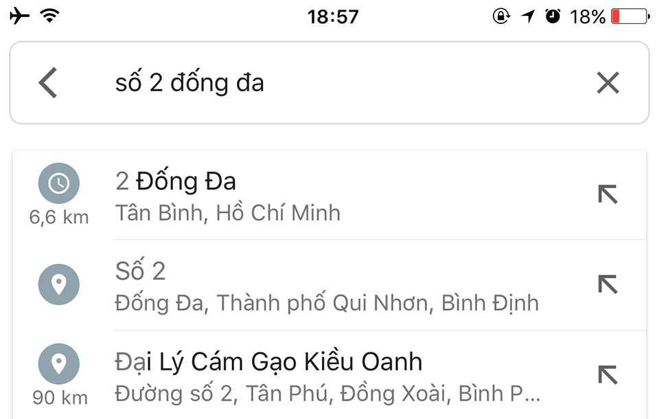 Tìm kiếm và chọn địa điểm gốc mà bạn cần đo.