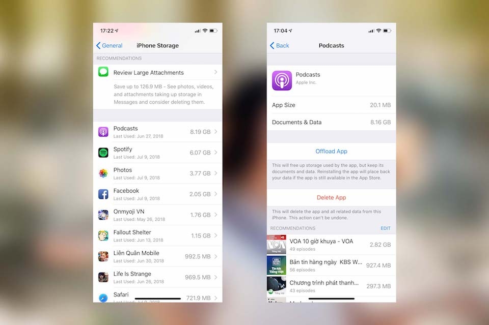 Cách tiết kiệm bộ nhớ iPhone, iPad bằng tính năng Offload Người dùng có thể chọn Offload để xóa một phần hoặc Delete App để xóa toàn bộ ứng dụng.