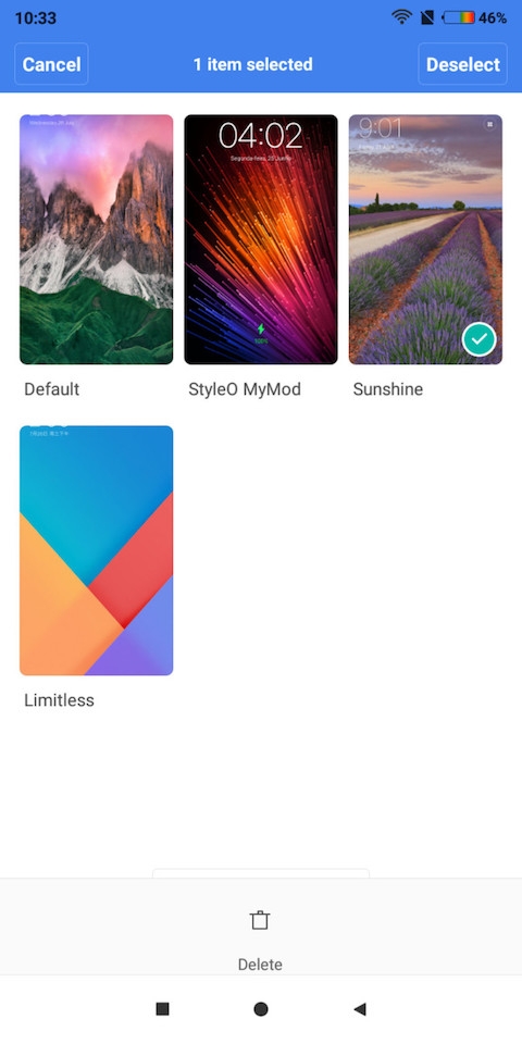 Cách làm mới smartphone Xiaomi bằng themes miễn phí Khi cần xóa themes, bạn chỉ việc chọn themes và nhấn biểu tượng hình thùng rác để xóa.
