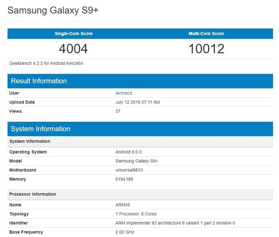 Exynos 9810 đạt điểm hiệu năng bá đạo