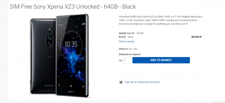 Rò rỉ thông số cấu hình và giá bán của Xperia XZ3 Rò rỉ thông số cấu hình và giá bán của Xperia XZ3