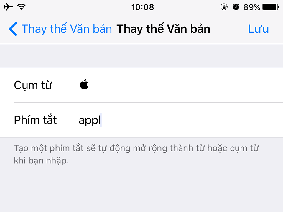 Cách gõ biểu tượng Apple trên máy tính Mac, iPhone và iPad Sử dụng tính năng thay thế văn bản để gõ biểu tượng Apple trên iPhone và iPad.