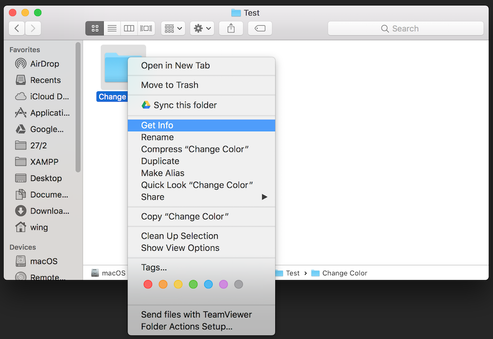 Cách thay đổi màu sắc của thư mục trên hệ điều hành macOS Chọn Get Info.