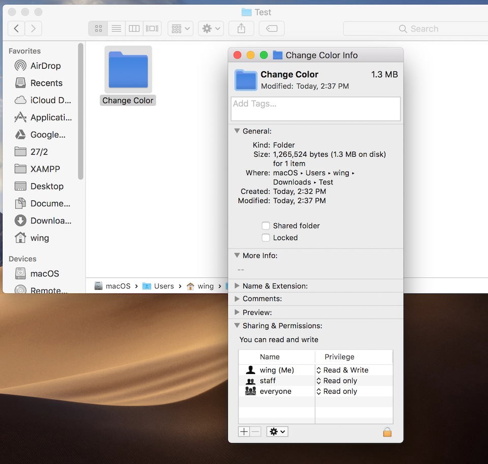 Cách thay đổi màu sắc của thư mục trên hệ điều hành macOS Tiếp tục vào mục Get Info của thư mục, sau đó nhấn vào biểu tượng và nhấn Cmd + V để đổi biểu tượng mới.