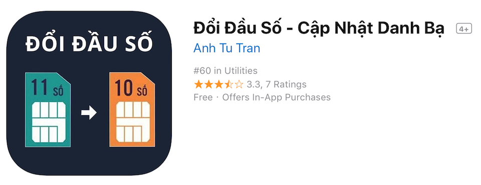 Ứng dụng Đổi đầu số đang được phát hành miễn phí cho hệ điều hành iOS và Android.