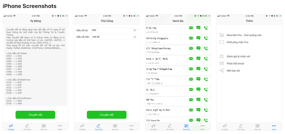 Ứng dụng Đổi đầu số hỗ trợ khả năng đổi tự động hàng loạt.