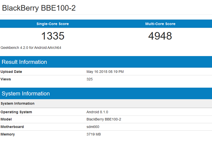 BlackBerry KEY2 Lite lộ cấu hình trên Geekbench