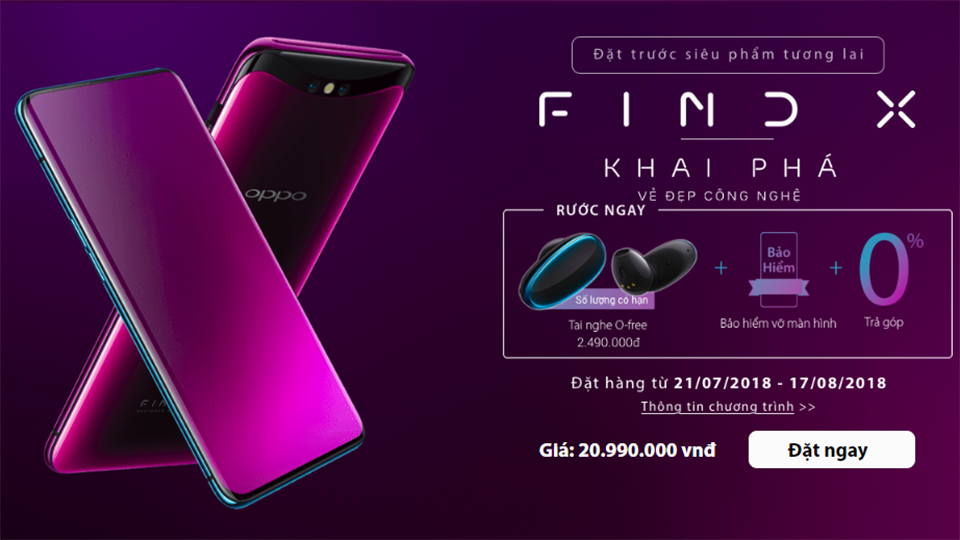 Đặt trước OPPO Find X tại FPTShop, nhận quà hấp dẫn (ảnh 1) Đặt trước OPPO Find X tại FPTShop, nhận quà hấp dẫn (ảnh 1)