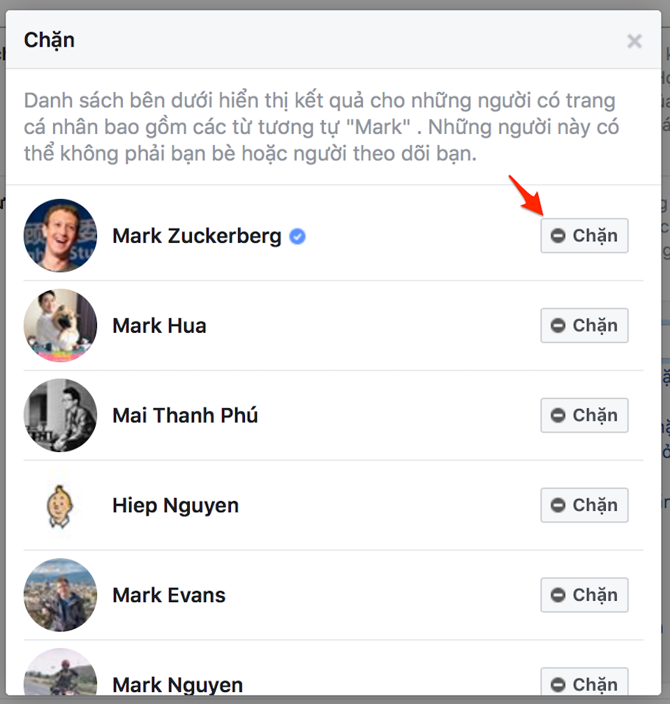 Đây là cách chặn Facebook hiệu quả ngay cả khi đã bị chặn trước Trong danh sách kết quả, bạn chỉ việc nhấn vào nút Chặn kế bên tên Facebook.