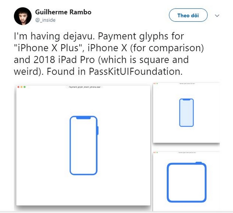 Bài đăng của Guiherm Rambo về hình dáng iPhone X Plus và chiếc iPad hình vuông.
