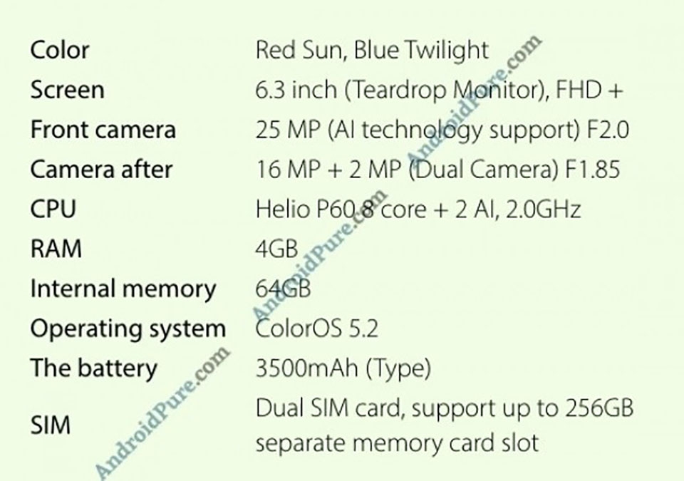 Rò rỉ cấu hình OPPO F9 Rò rỉ cấu hình OPPO F9