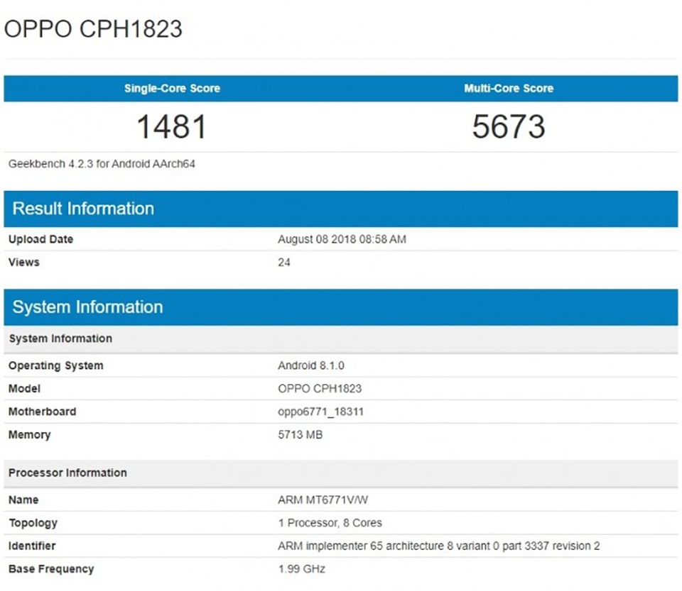 OPPO F9 xuất hiện trên Geekbench