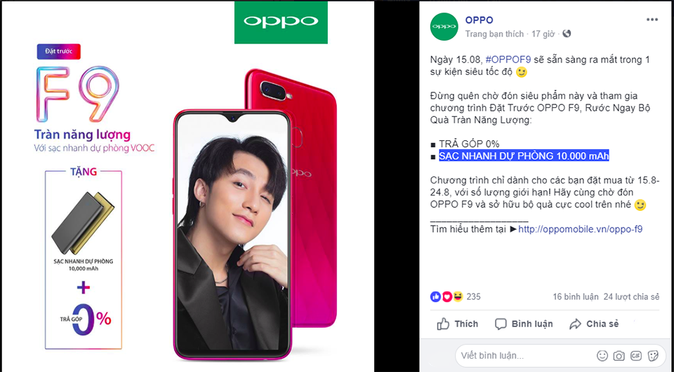 Đặt trước OPPO F9 nhận ngay quà hấp dẫn Đặt trước OPPO F9 nhận ngay quà hấp dẫn