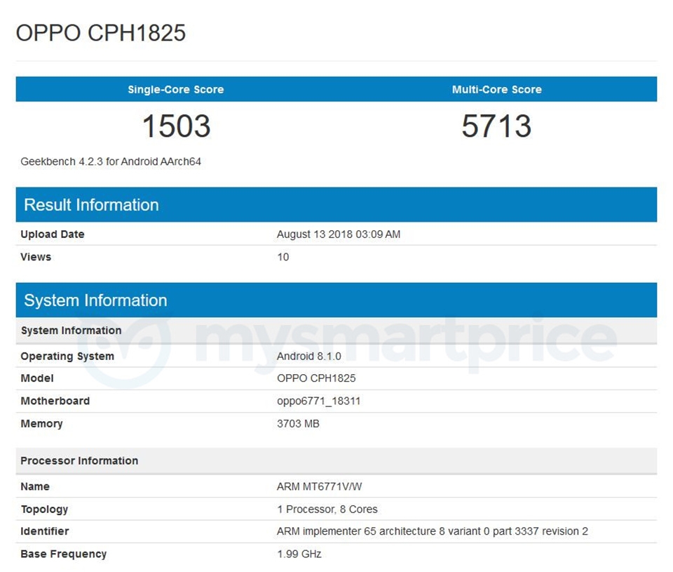 OPPO F9 xuất hiện trên Geekbench OPPO F9 xuất hiện trên Geekbench