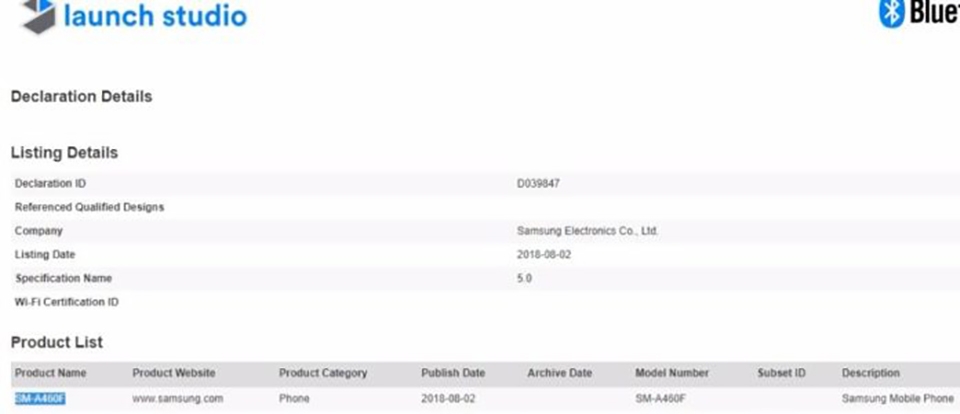 Galaxy A4 đạt chứng nhận Bluetooth