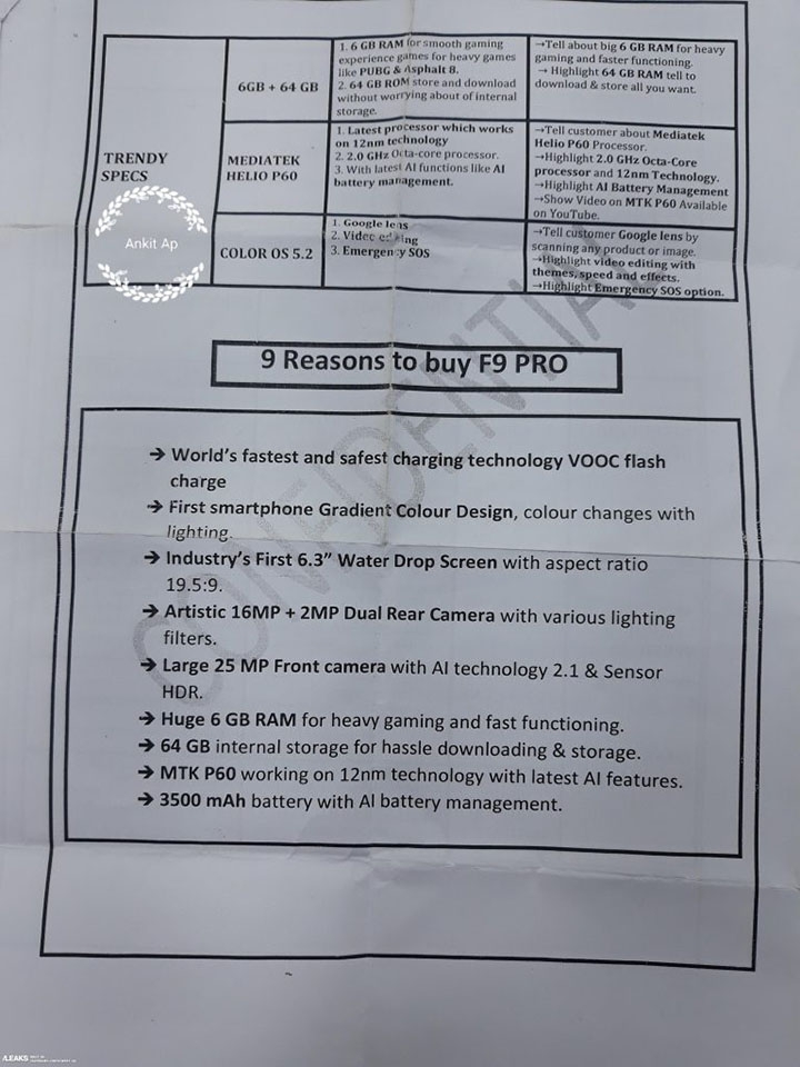 Cấu hình OPPO F9 Pro (ảnh 2) Cấu hình OPPO F9 Pro (ảnh 2)