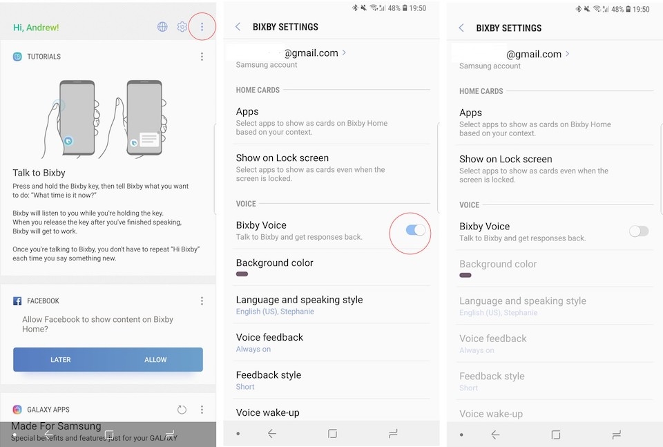 Cách vô hiệu hóa phím bấm trợ lý ảo Bixby trên smartphone Samsung Truy cập vào Settings và bỏ đi lựa chọn Bixby Voice.