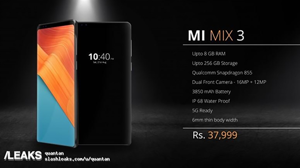 Rò rỉ thông tin Xiaomi Mi MIX 3 Rò rỉ thông tin Xiaomi Mi MIX 3