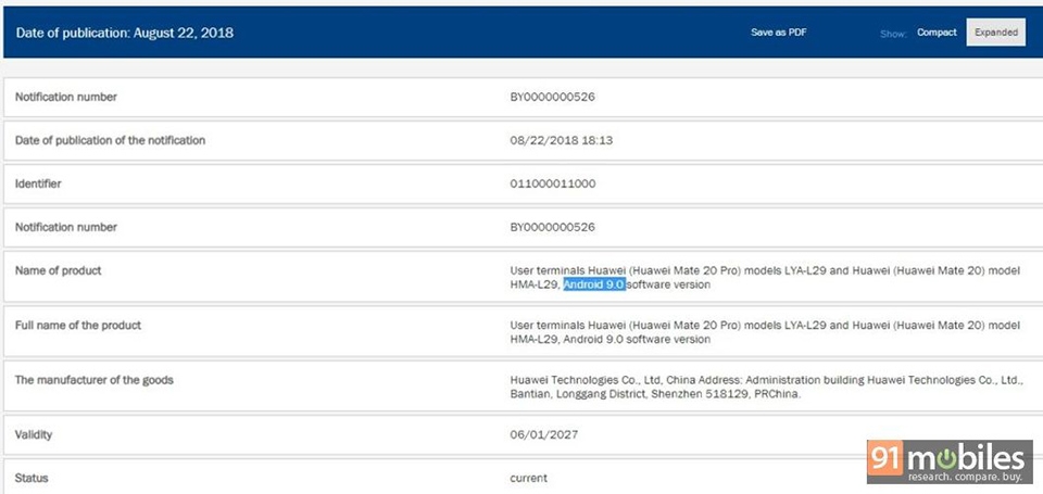 Huawei Mate 20 và Mate 20 Pro đạt chứng nhận ECC Huawei Mate 20 và Mate 20 Pro đạt chứng nhận ECC