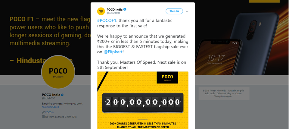 Xiaomi Pocophone F1 cháy hàng sau 5 phút mở bán Xiaomi Pocophone F1 cháy hàng sau 5 phút mở bán