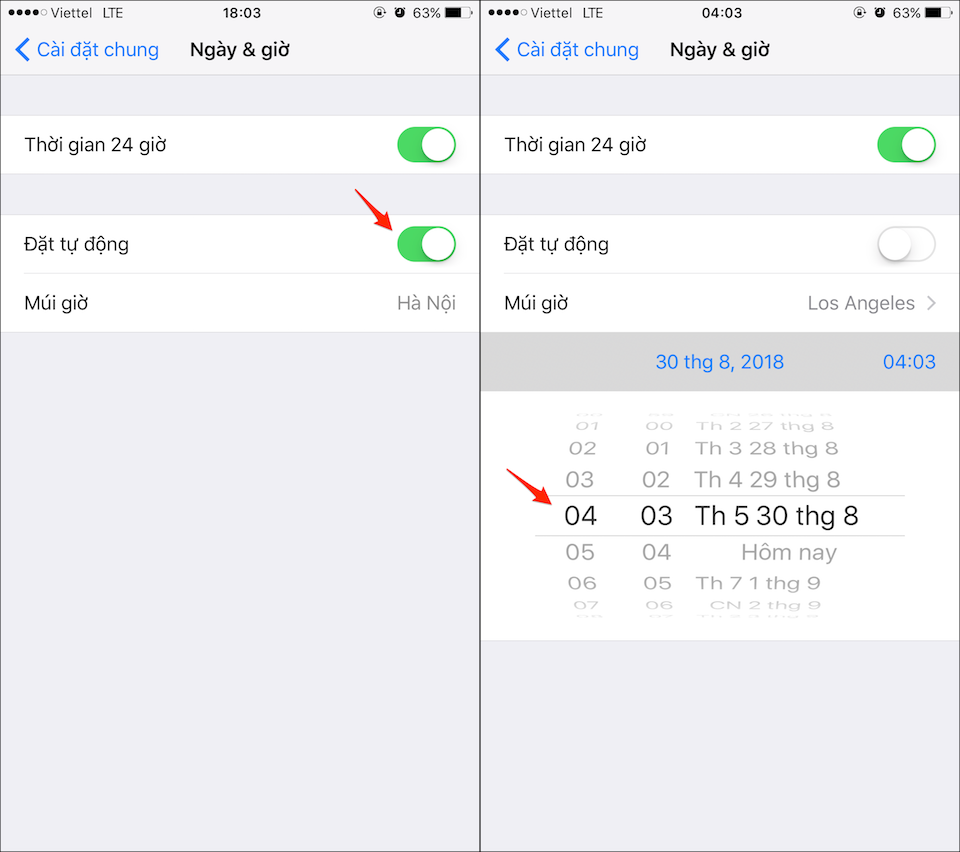 Khắc phục lỗi hiển thị thông báo cập nhật hệ điều hành iOS 12 Thay đổi thời gian thành quá khứ.