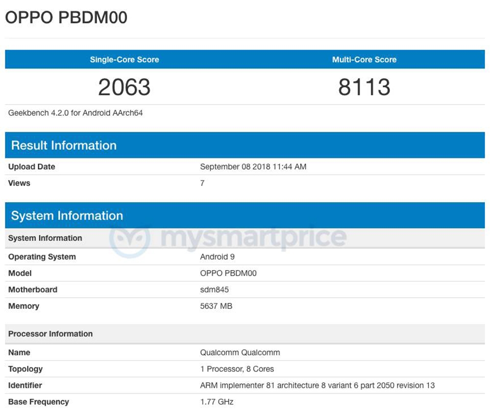 OPPO PBD00 xuất hiện trên Geekbench OPPO PBD00 xuất hiện trên Geekbench