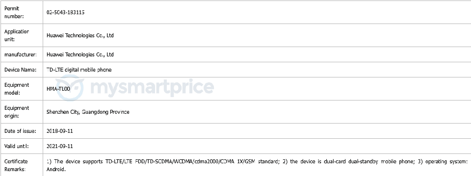Huawei Mate 20 đạt chứng nhận TENAA (ảnh 1)