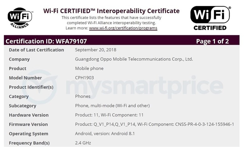 Smartphone mới của OPPO đạt chứng nhận Wi-Fi