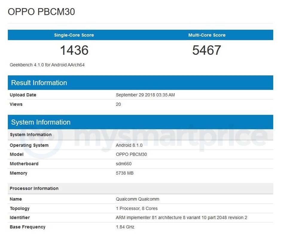 OPPO K1 xuất hiện trên Geekbench (ảnh 1)