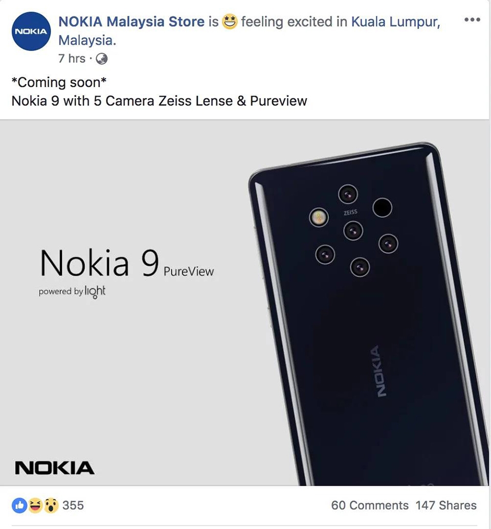 Nokia 9 PureView xuất hiện trên Fanpage Nokia Malaysia Nokia 9 PureView xuất hiện trên Fanpage Nokia Malaysia