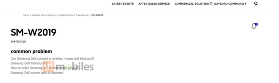 Samsung W2019 xuất hiện trên trang web hỗ trợ của Samsung