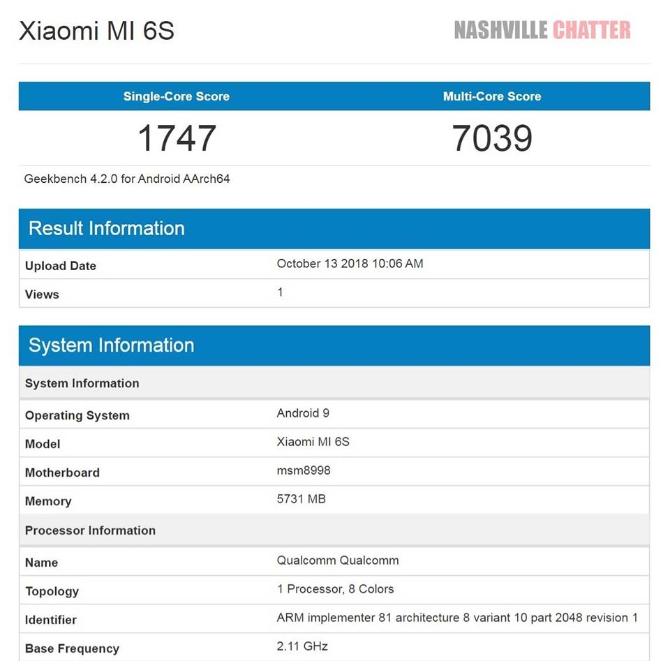 Mi 6S được phát hiện trên Geekbench Mi 6S được phát hiện trên Geekbench