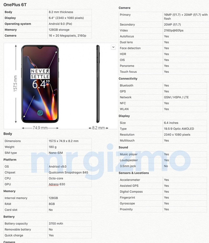 OnePlus 6T lộ cấu hình chi tiết OnePlus 6T lộ cấu hình chi tiết