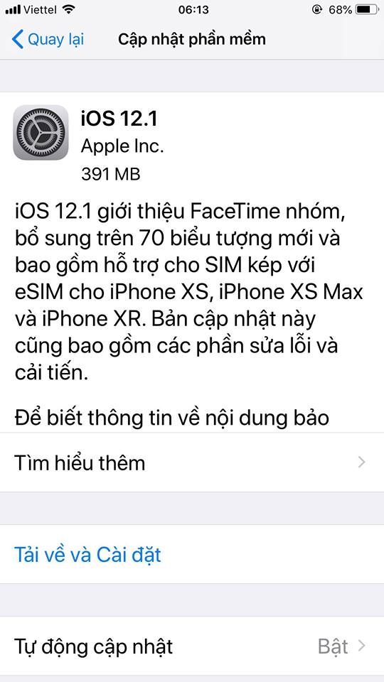 Apple phát hành iOS 12.1 (ảnh 1) Apple phát hành iOS 12.1 (ảnh 1)