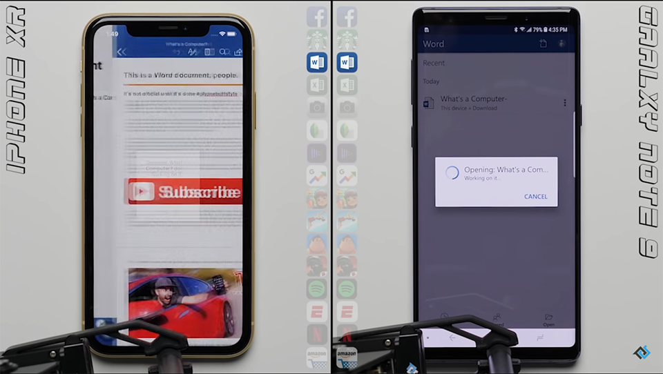 Đọ tốc độ iPhone XR và Galaxy Note 9 (ảnh 2) Đọ tốc độ iPhone XR và Galaxy Note 9 (ảnh 2)
