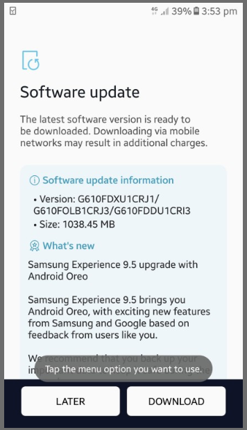 Samsung Galaxy J7 Prime được cập nhật Android Oreo