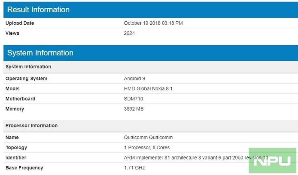Nokia 8.1 lộ diện trên Geekbench Nokia 8.1 lộ diện trên Geekbench