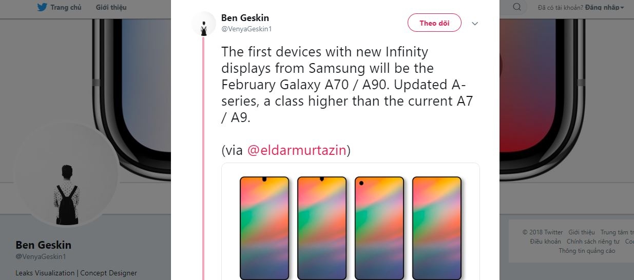 Galaxy A70, Galaxy A90 sẽ dùng thế hệ màn hình Infinity mới