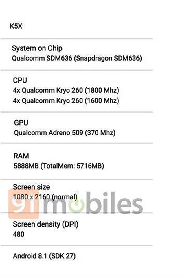 Rò rỉ cấu hình Lenovo K5X Rò rỉ cấu hình Lenovo K5X