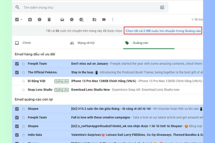 Cách xóa tất cả thư trong Gmail