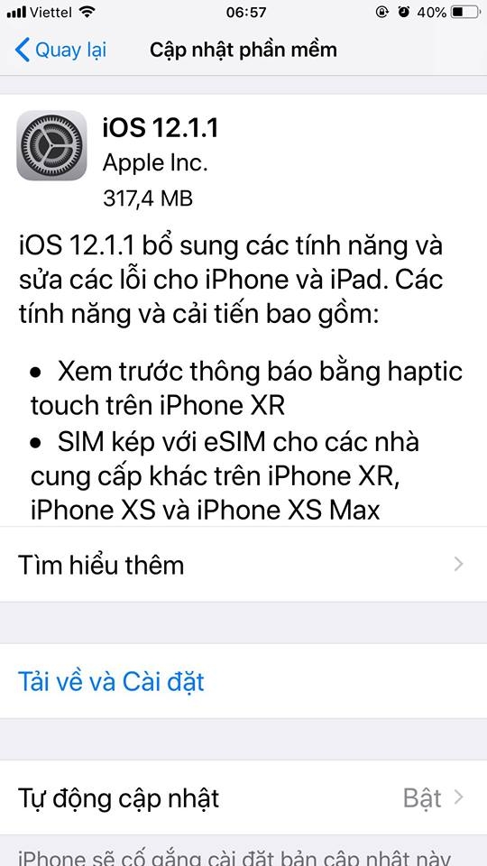 Apple phát hành iOS 12.1.1