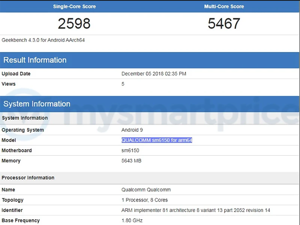 Snapdragon 6150 lộ diện trên Geekbench