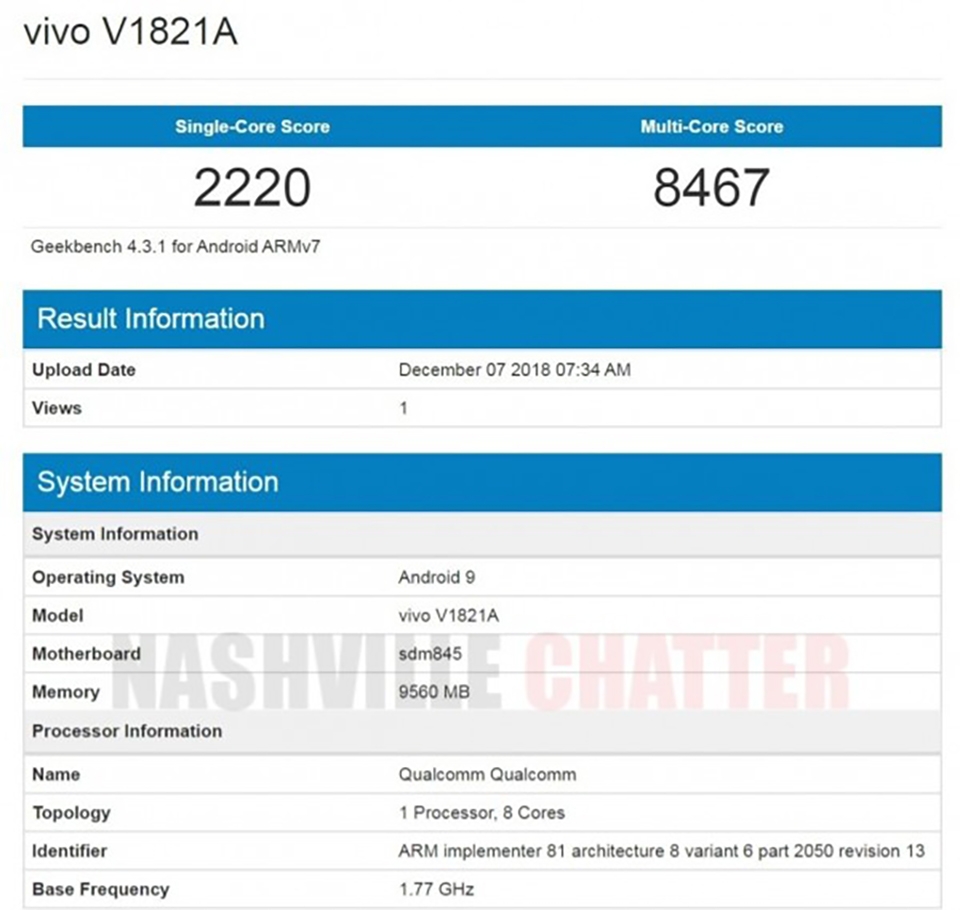 Vivo NEX 2 lộ cấu hình trên Geekbench