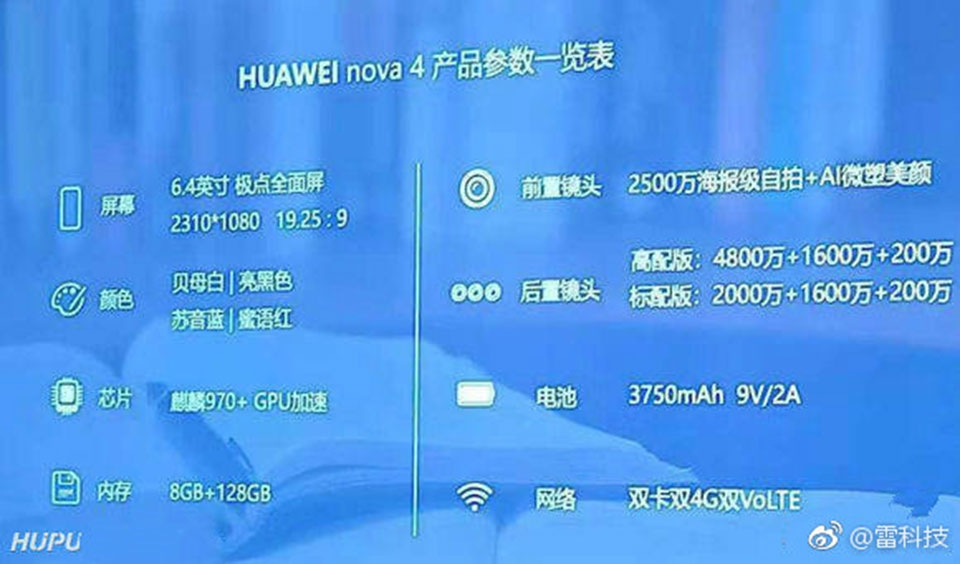 Mọi thứ về Huawei Nova 4 sắp ra mắt: Màn hình đục lỗ, 3 camera sau, chip Kirin 970 Mọi thứ về Huawei Nova 4 sắp ra mắt: Màn hình đục lỗ, 3 camera sau, chip Kirin 970